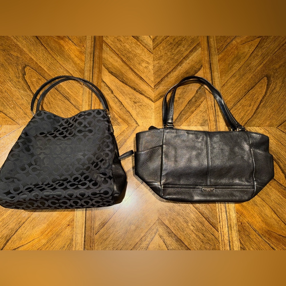(2) Coach Black Signature Tote Bag
